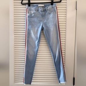 Zara - Striped Blue/Red/Silver Skinny Distressed Jeans With Pockets